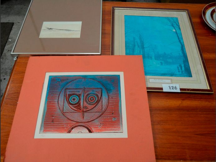 ETCHING "SKIZO" SIGNED MEERKOTTER, ABSTRACT LITHOGRAPH, etc, 39 x 29cm, 30.5 x 25cm & 20 x 12cm
