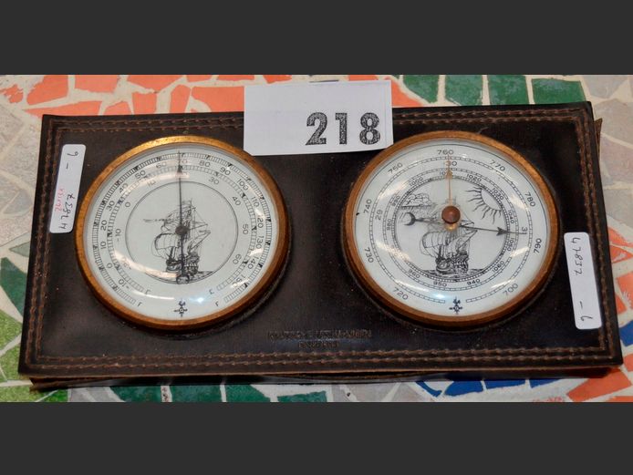 VINTAGE SHIP'S BAROMETER SET, 26 x 13cm