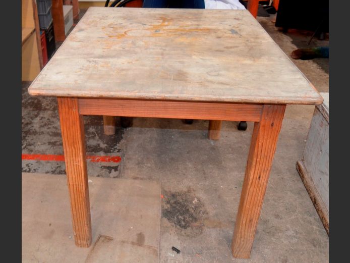 PINE WORK TABLE, 123 x 93 x 79cm [Weathered]