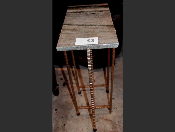 METAL & GRANITE SIDE TABLE, 34 x 19 x 55cm