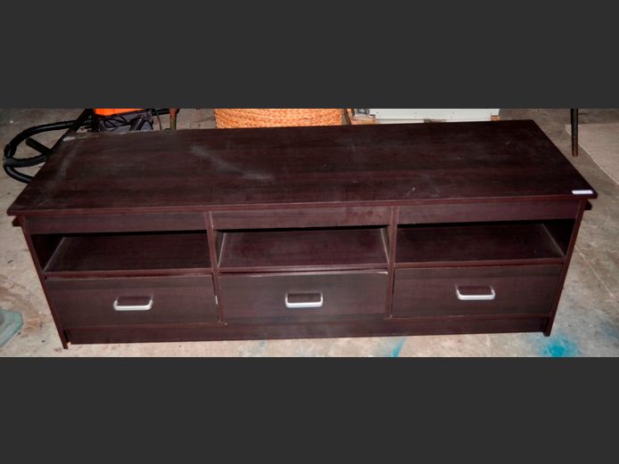 DARK MAHOGANY FOIL 3-DRAWER TV STAND, 145 x 45 x 49cm