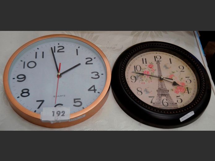 EIFFEL TOWER WALL CLOCK & ANOTHER, 30cm Diameter