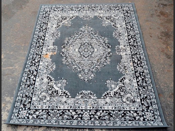 GREY, BLACK & WHITE WOOL RUG, 160 x 120cm