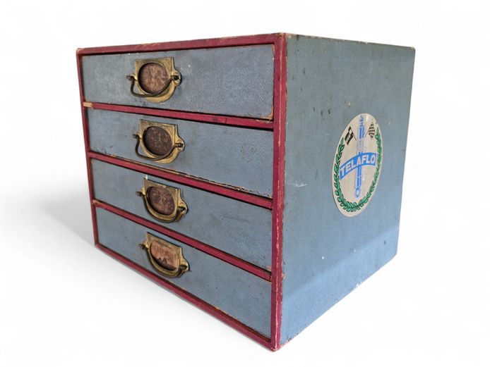 Vintage Desktop Drawer Unit with Brass-Tone Labels Holders