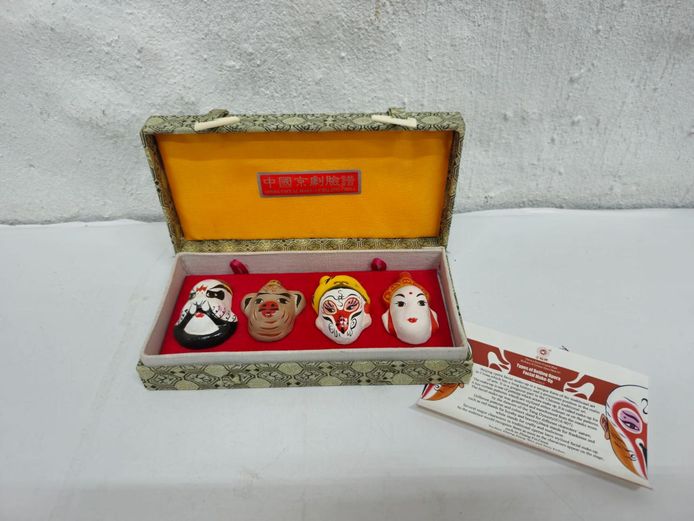 Vintage Chinese Beijing Opera Clay Masks Set - Boxed 