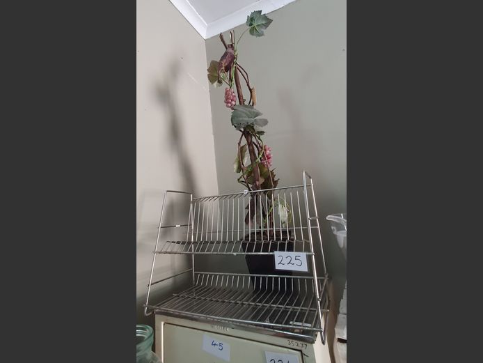 LOT: PLANTER WITH EVERLASTING PLANT & A STAINLESS STEEL DISH DRYING RACK