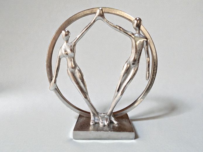 Contemporary Silver-Tone Metal Abstract Figurine in Circle