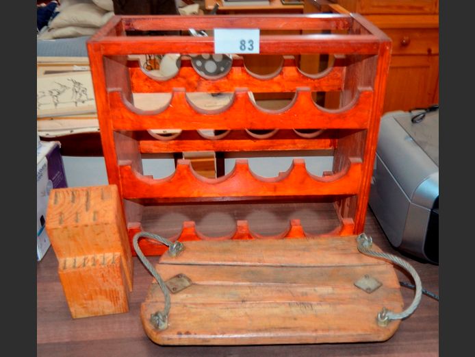CHEESE BOARD, WINE RACK & KNIFE BLOCK [No knives]