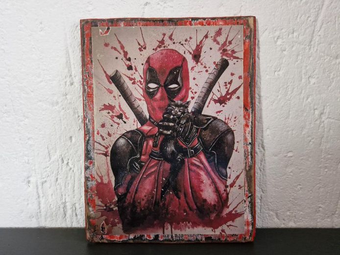 Deadpool & Kitten Pop Art Wooden Block Plaque