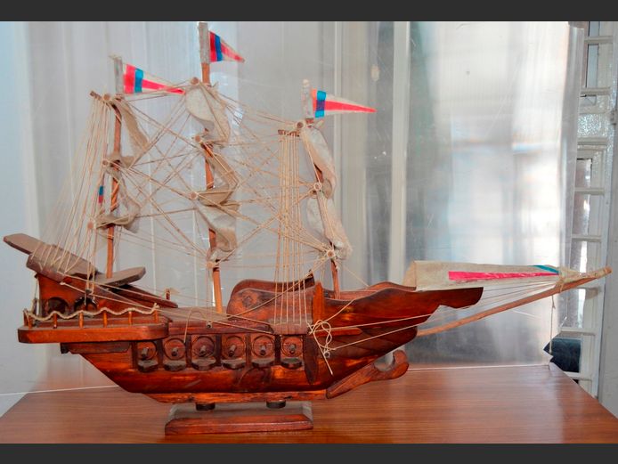WOODEN MODEL SHIP, 82cm Long x 55cm High