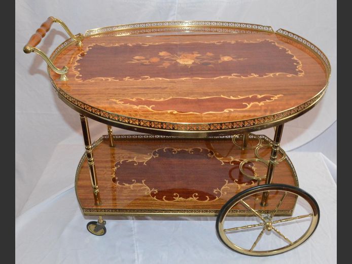 VINTAGE DROPLEAF 2-TIER TEA TROLLEY, 80cm Diameter x 72cm High