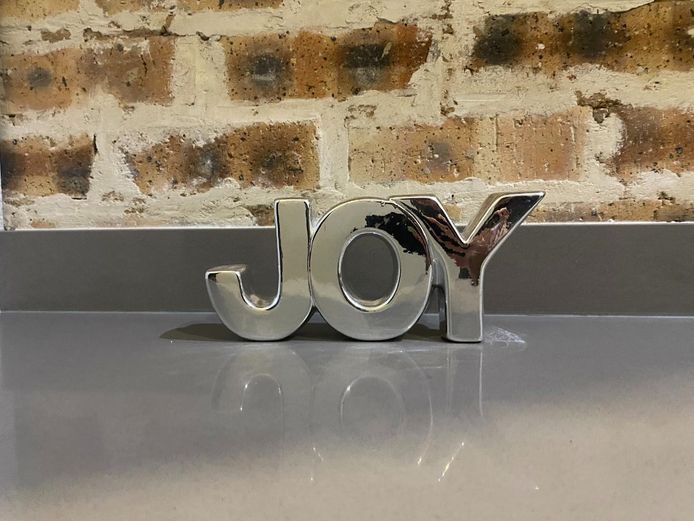 Silver Metallic "JOY" Letter Block Sign