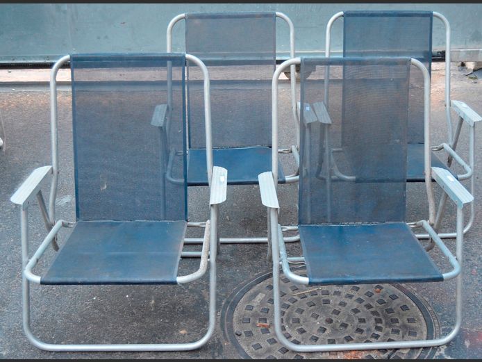 SET OF 4 ALUMINIUM & MESH FOLDING BEECH CHAIRS