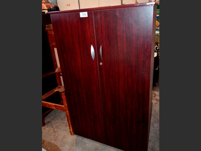 MAHOGANY FOIL 2-DOOR STATIONERY CABINET, 91 x 48 x 152cm