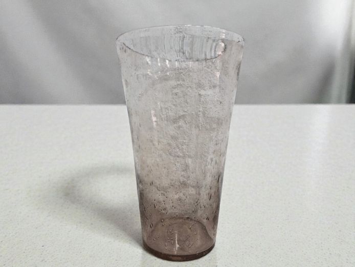 Large Biot-Style Bubble Glass Vase in Smoky Rose Colour
