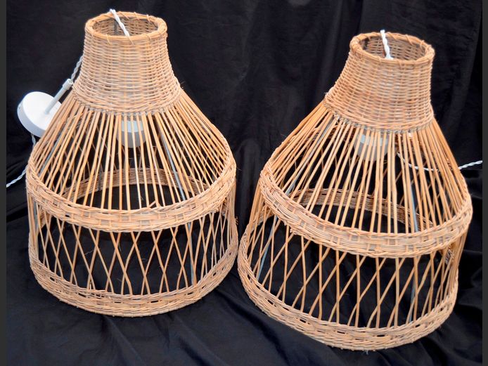 PAIR WICKER PENDANT LIGHTS, 42cm Diameter x 45cm High