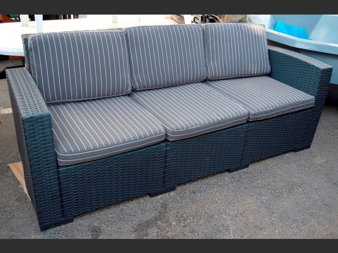 GREY ALL WEATHER 3-SEATER SOFA WITH CUSHIONS, 200 x 75cm