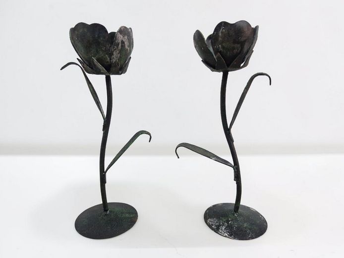 Vintage Wrought Iron Tulip Candlesticks