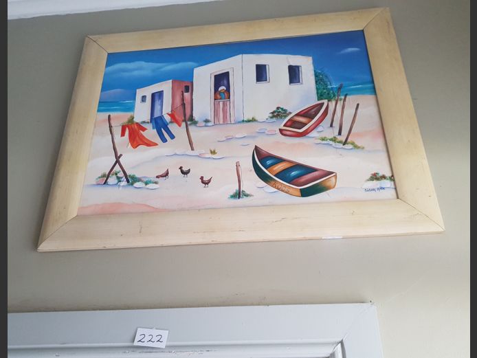 FRAMED OIL ON CANVAS "FISHING VILLAGE"