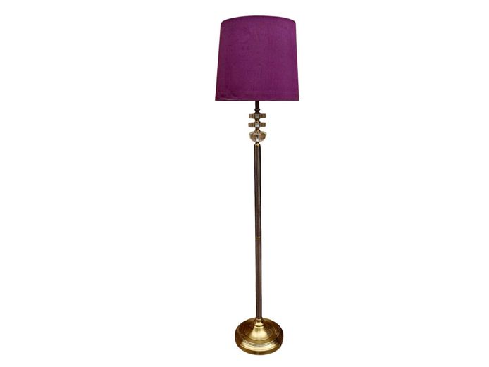 Gold Toned Decorative Floorlamp with Purple Shade