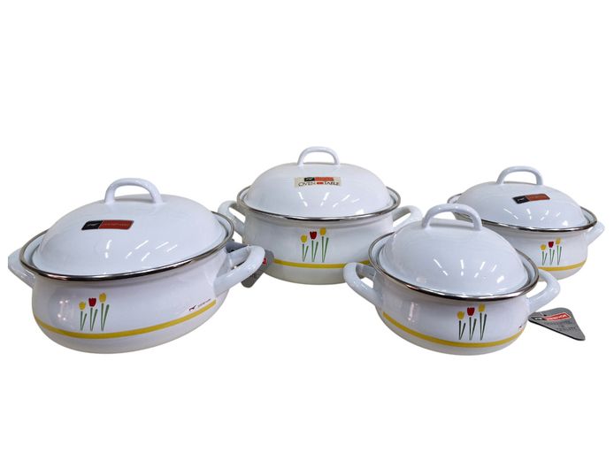 Vintage Pointerware "Oven to Table" Enamel Casserole Set