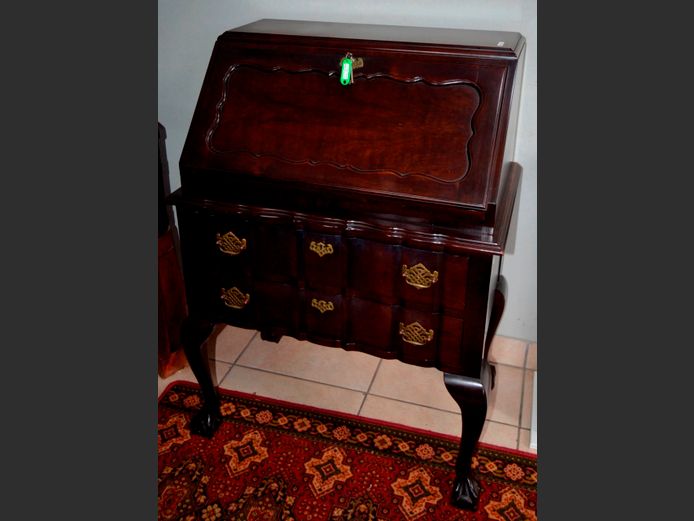 IMBUIA BALL & CLAW 2-DRAWER FALL FRONT WRITING BUREAU, 76 x 47 x 105cm