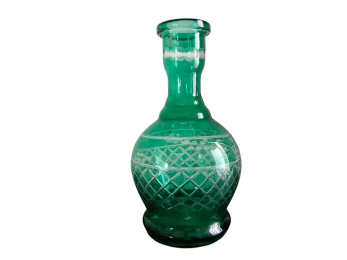 Vintage Style Etched Emerald Green Glass Vase