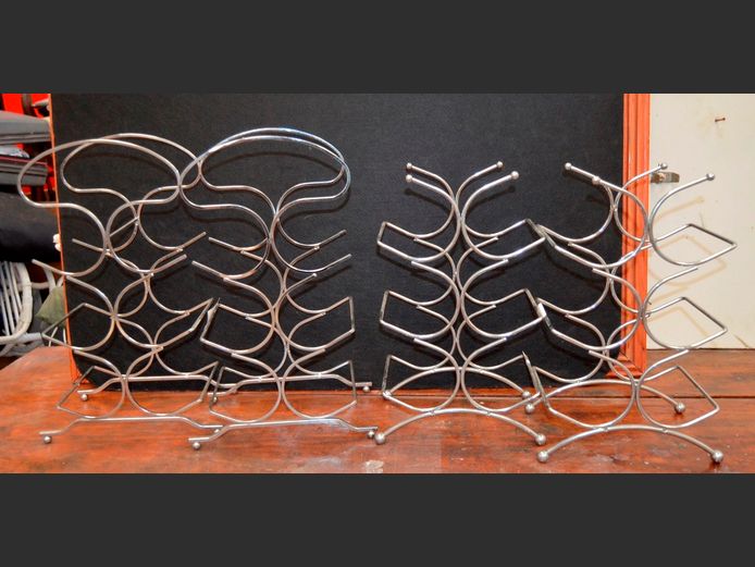 LOT OF 4: STAINLESS STEEL WINE RACKS