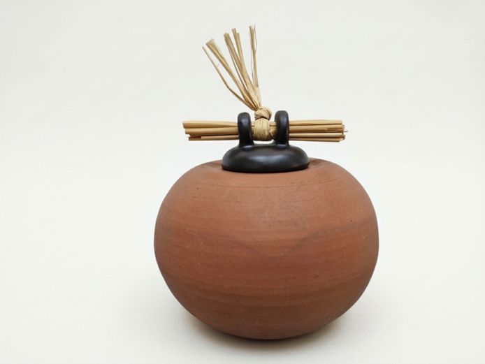 Contemporary Asian-Style Terracotta Storage Vessel with Ceramic Lid