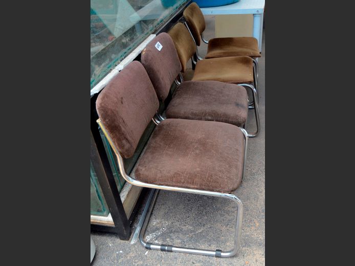 SET OF 4: BROWN & CHROME DINING CHAIRS [Needs attention]