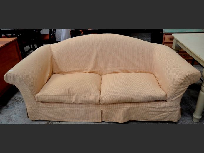 BIGGIE BEST LIGHT BROWN SLIP COVER 2-SEATER COUCH, 200 x 86cm [Needs a clean]