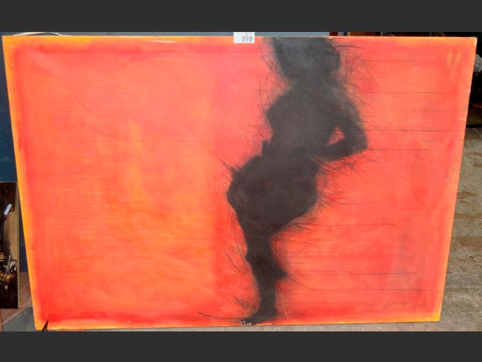 LARGE UNFRAMED ABSTRACT OIL ON CANVAS SIGNED H.A. DAVIES, 160 x 110cm