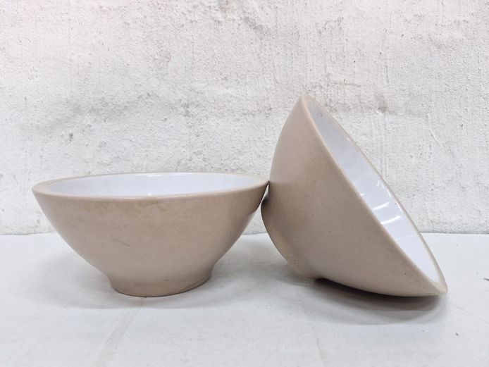 Pair of Minimalist Ceramic Bowls With White Interior