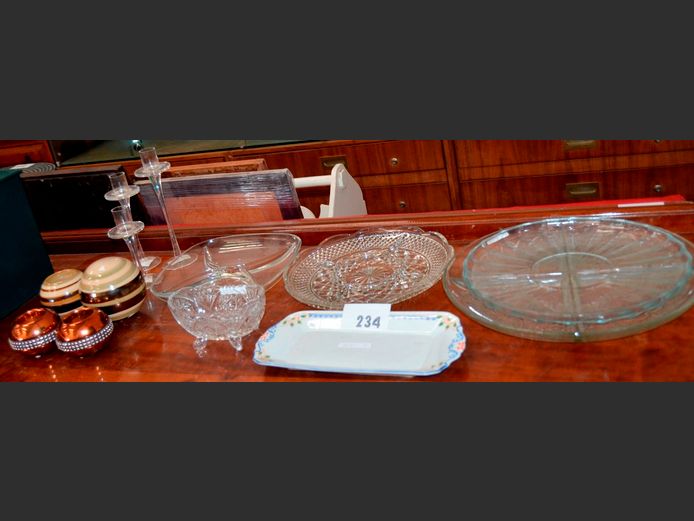 GLASS SNACK PLATTERS, SET OF 3 GLASS CANDLESTICKS, TEALIGHT CANDLE HOLDERS, etc