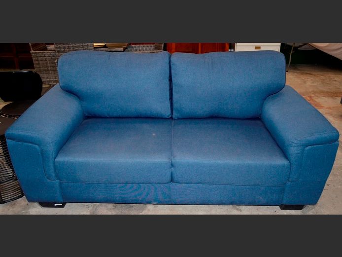 BLUE UPHOLSTERED 2-SEATER COUCH, 200 x 95cm
