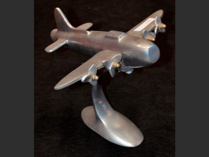ALUMINIUM MODEL PLANE ON STAND, 26 x 22 x 21cm