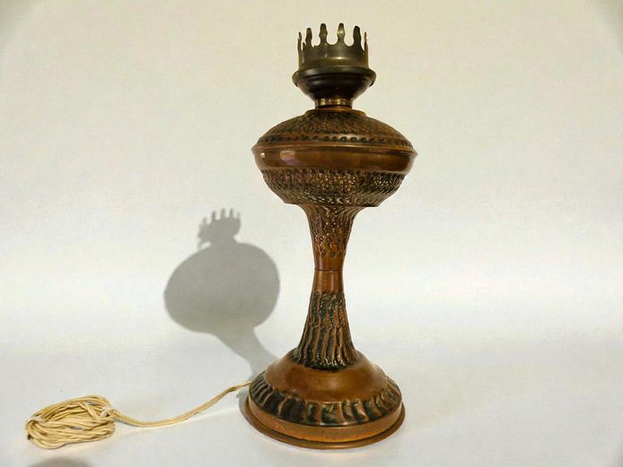 Antique Copper Oil Lamp Turned Electrical