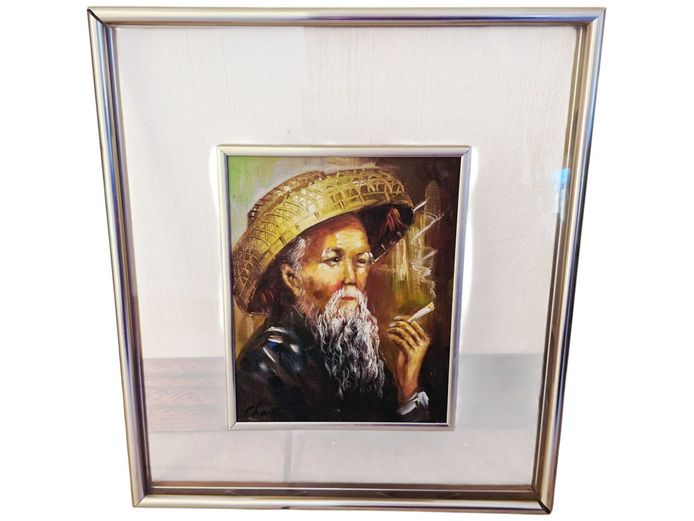 Oil Painting Signed by Wahso Chan (1911-1937) "Old Man Smoking"