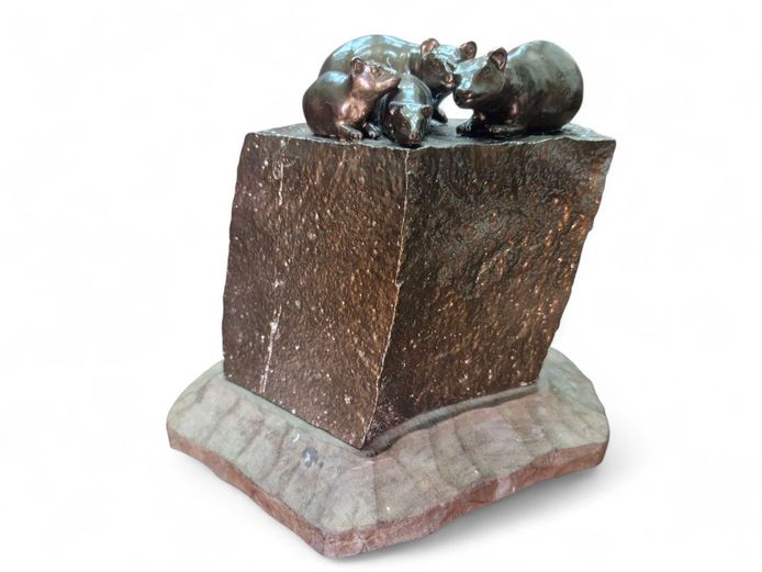 Bronzed Resin Figural Sculpture on Wood Base | Signed