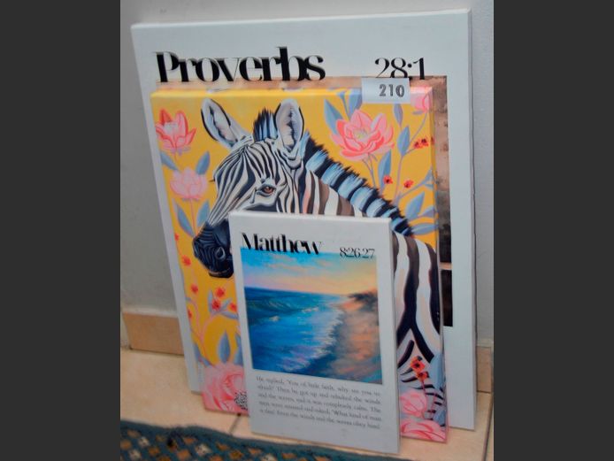 LOT OF 3 UNFRAMED PHOTOGRAPHIC PRINTS ON CANVAS: LION & ZEBRA, 69 x 53cm, 59 x 45cm & 40 x 26cm