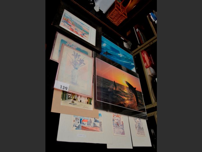 UNFRAMED WATERCOLOURS, FRAMED DOLPHIN PRINTS, etc