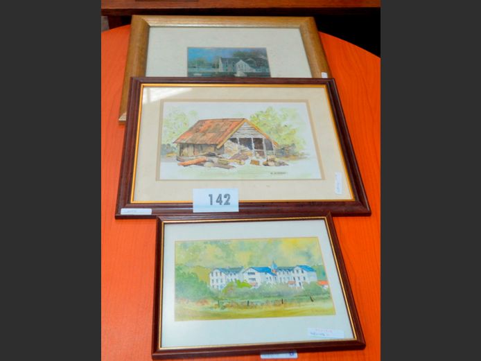 LOT: 2 x WATERCOLOURS & A PRINT "HOUSES"
