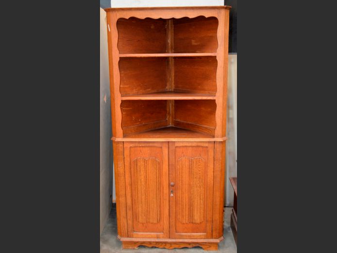 OAK 2-DOOR, 3-TIER CORNER CABINET, 84 x 46 x 180cm