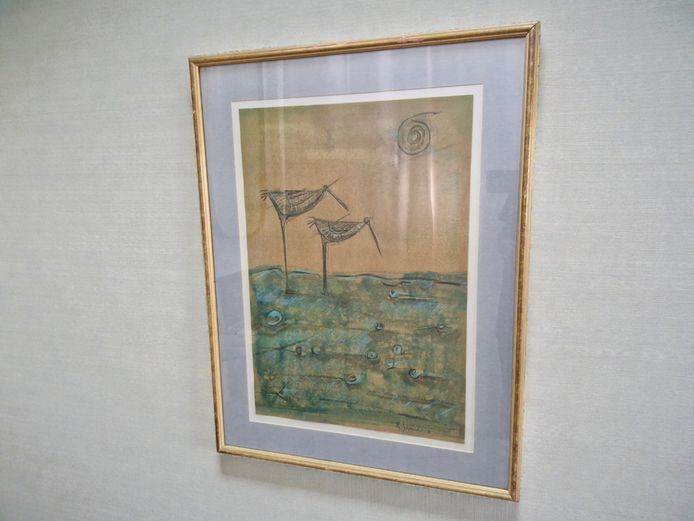 R. Schreuder Abstract Shorebird Mixed Media Work (1991)