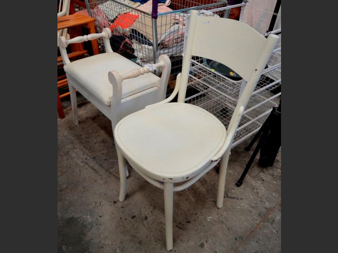 WHITE PAINTED DINING CHAIR & A DRESSING TABLE STOOL, 62 x 31 x 62cm [18,33]