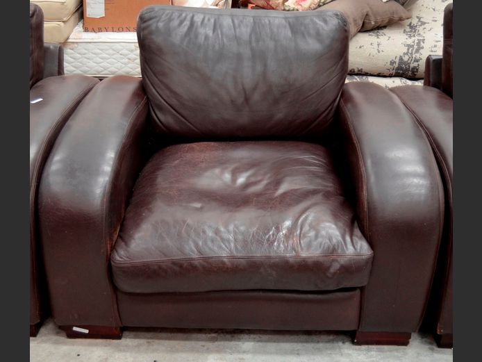 BROWN LEATHER ARMCHAIR, 112 x 110cm