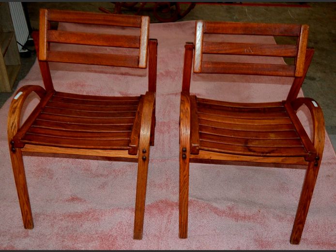 PAIR OAK BENTWOOD CHAIRS WITH ADJUSTABLE BACK RESTS