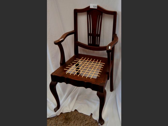 TEAK ARMCHAIR WITH RIEMPIE SEAT [Riempies need replacing]