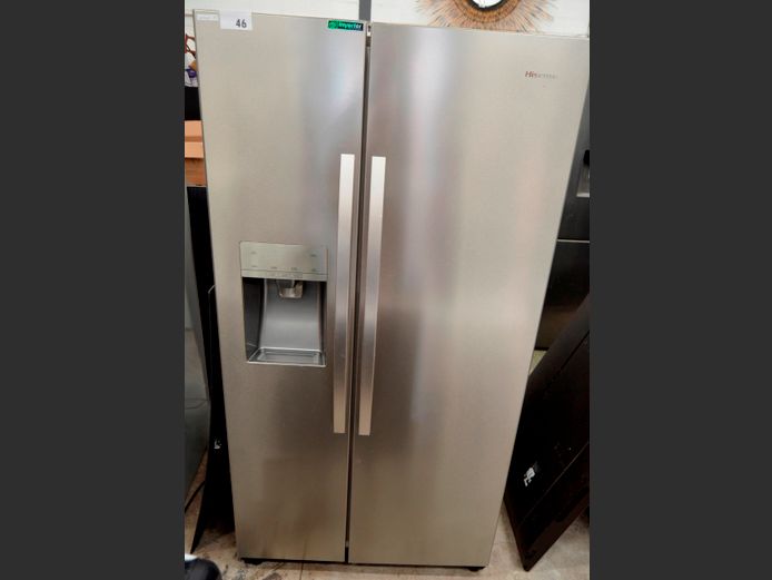 HISENSE STAINLESS STEEL FINISH SIDE-BY-SIDE FRIDGE FREEZER WITH WATER DISPENSER [Switches on, Faulty]