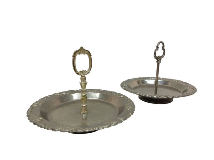 Pair of Vintage Silver-Plated Embossed Centerpiece Trays